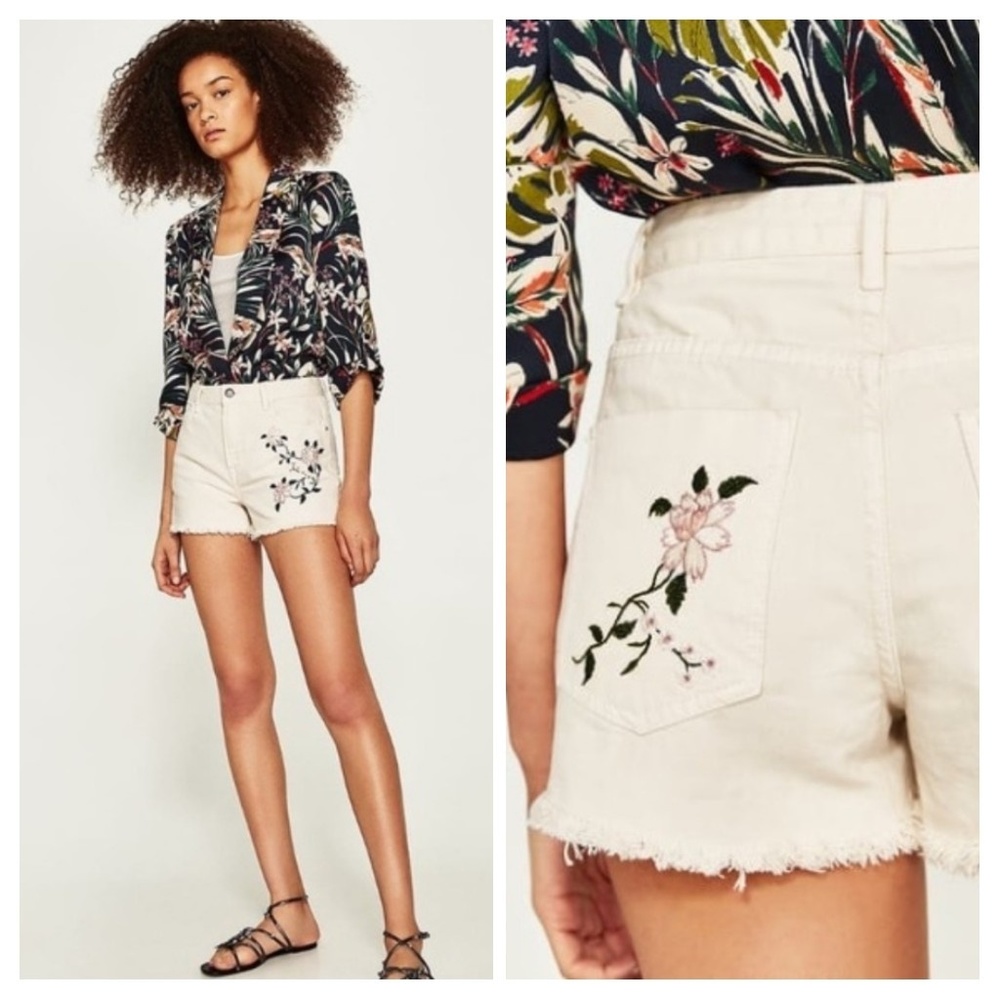 Zara floral embroidered high waist shorts - size 2